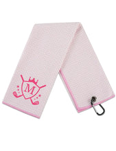 Load image into Gallery viewer, Golf Towels Monogrammed Golf Accessory for Golf Bags Golf Gifts for Women on National Golf Day Retirement Birthday Christmas 16”x 24” Microfiber Golf Towel Pink - Initial M