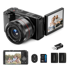 Lade das Bild in den Galerie-Viewer, Ordro 5K-Digitalkamera für Fotografie, 5K, 64 MP, 12-fach optischer Zoom, YouTube-Vlogging-Kamera mit Autofokus und manuellem Fokus, Reisekamera, Content Creator mit Steuerung, 64-G-Karte, 2 Akkus