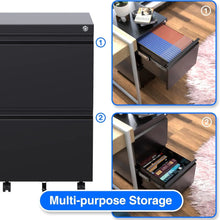Load image into Gallery viewer, 2 Drawer Vertical File Cabinet With Lock, Mobile Metal Filing Cabinet For Legal Letter Size, Office Storage File Cabinet Under Desk, Fully Assembled Except Wheels, Black ITDinos®