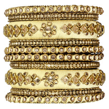 Lade das Bild in den Galerie-Viewer, Aheli Ethnic Handmade Silk Thread Faux Stone Studded Bangle Set Chuda Indian Wear Fashion Jewelry for Women(Gold) ITDinos®