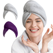 Load image into Gallery viewer, AGLIFEFY 2 Pack Microfiber Hair Towel Wrap for Women Super Absorbent Quick Dry Hair Turban for Drying Curly Long & Thick Hair 10 inch X 26 inch Lightgrey+Purple ITDinos®