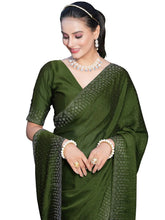 Load image into Gallery viewer, SIRIL Womens Georgette Dyed & Hot Fixing Saree with Unstitched Blouse Piece (3186S132_Olive Green) ITDinos®