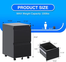 Load image into Gallery viewer, 2 Drawer Vertical File Cabinet With Lock, Mobile Metal Filing Cabinet For Legal Letter Size, Office Storage File Cabinet Under Desk, Fully Assembled Except Wheels, Black ITDinos®