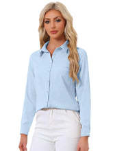 Lade das Bild in den Galerie-Viewer, Allegra K Womens Work Office Button Down Shirt Chiffon Long Sleeve Workwear Blouse X-Large Solid Sky Blue ITDinos®
