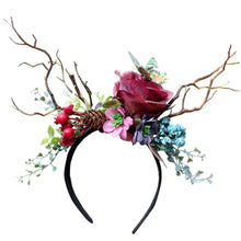 Load image into Gallery viewer, Exaggerated Christmas Antler Headband with Floral Accents