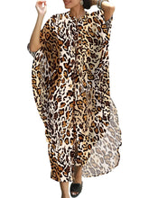 Load image into Gallery viewer, Chunoy Womens Loose Lightweight Summer Kaftan Cheetah Print Button Down Long Beachwear Caftan Cover Up Maxi Dress Leopard ITDinos®