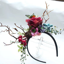 Load image into Gallery viewer, Exaggerated Christmas Antler Headband with Floral Accents