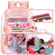 Load image into Gallery viewer, gxtvo 3PCS Clear Bookabag for Girls Kids Sequins Transparent Backpack Set Cute See Through School Bag for Teen Elementary - Pink Mermaid ITDinos®