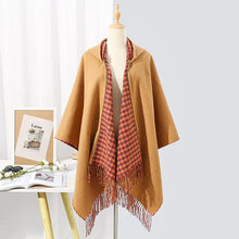 Load image into Gallery viewer, Reversible Plaid Print Scarf Shawl with Fringe Hood