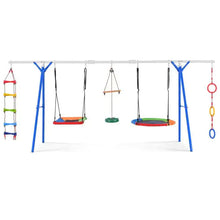 Lade das Bild in den Galerie-Viewer, 5-in-1 Outdoor Toddler Swing Set, Playground Swing Set With Steel Frame, Multifunctional Playset For Kids With Climbing Ladder, Saucer Swing, Monkey Pole Swing, Disc Swing And Swing Ring ITDinos®