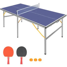 Lade das Bild in den Galerie-Viewer, 6ft Mid-Size Table Tennis Table Foldable Portable Ping Pong Table Set For Indoor Outdoor Games With Net, 2 Table Tennis Paddles And 3 Balls ITDinos®