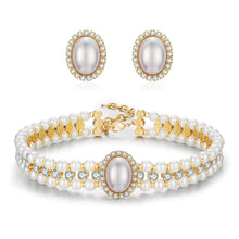 Lade das Bild in den Galerie-Viewer, AJSOENO Elegant Pearl Necklace and Earrings Set for Women Rhinestone Pearl Choker Sets Jewelry for Wedding Prom ITDinos®