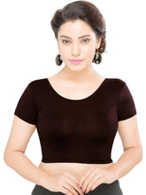Load image into Gallery viewer, TMS Womens Blouses Readymade Gold Stretchable Saree Crop Top Choli Free Size (One Size (Can fit bust size 28"-38") Coffee) ITDinos®
