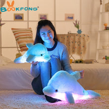 Lade das Bild in den Galerie-Viewer, BOOKFONG 45cm Colorful Dolphin Plush Doll Toy Luminous Plush Stuffed Flashing Cushion Pillow With LED Light Party Birthday Gift Itdinos