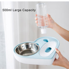 Load image into Gallery viewer, 2 In 1 Pet Dog Cat Water Food Bowl Set Automatic Water Dispenser Bottle Detachable Stainless Steel Small Puppy Dog Food Bowl Itdinos