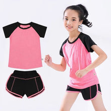 Load image into Gallery viewer, Kids Fitness T-shirt Gym Shorts Sports Women Girl Running Tops Tee Jogging Suits Children Training Yoga Set Tracksuit Sportswear Itdinos