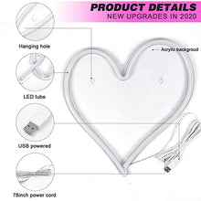 Load image into Gallery viewer, 38cm Big Heart Shape Neon Sign Wall Hanging Light for Wedding Bedroom Home Party USB Powered Valentine's Day Christmas Decor Itdinos
