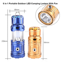 Lade das Bild in den Galerie-Viewer, 6 in 1 Portable Outdoor LED Camping Lantern With Fan Solar Charge Itdinos