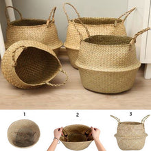 Load image into Gallery viewer, Seagrass Flower Pot Basket Wickerwork Storage Basket Hanging Planter Garden Flower Vase Handmade Plant Basket Wicker Basketwall Itdinos