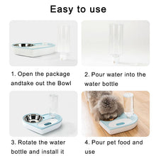 Load image into Gallery viewer, 2 In 1 Pet Dog Cat Water Food Bowl Set Automatic Water Dispenser Bottle Detachable Stainless Steel Small Puppy Dog Food Bowl Itdinos