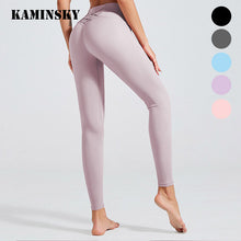 Load image into Gallery viewer, Kaminsky Soft Naked-Feel Athletic Fitness Leggings Women Stretchy High Waist Gym Sport Pant High Quality Nylon Cross Belt Leggin Itdinos