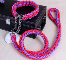 Load image into Gallery viewer, Double Strand Rope Large Dog Leashes Metal P Chain Buckle National Color Pet Traction Rope Collar Set For Big Dogs 1.2m Length Itdinos