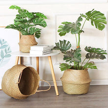 Load image into Gallery viewer, Seagrass Flower Pot Basket Wickerwork Storage Basket Hanging Planter Garden Flower Vase Handmade Plant Basket Wicker Basketwall Itdinos