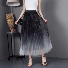 Load image into Gallery viewer, High-Waisted Pleated Skirt with Gradient Mesh Design
