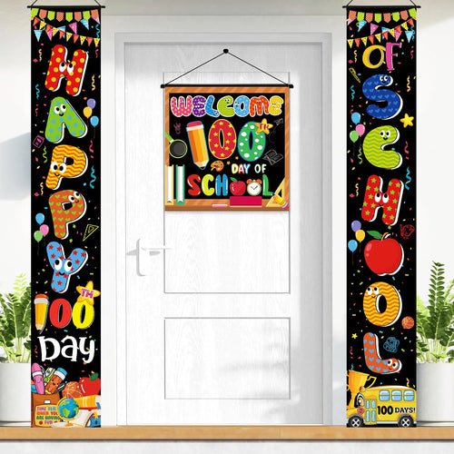 100th Day of School Banner Outdoor 100 Days of School Decorations Happy 100th Day of School Decorations Porch Banner with Hanging Banner for Kindergarten Preschool Primary School 11.8*70.8 ITDinos®