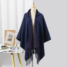 Load image into Gallery viewer, Reversible Plaid Print Scarf Shawl with Fringe Hood
