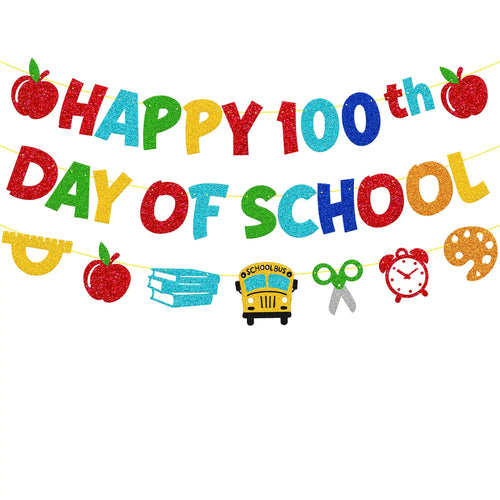 Happy 100th Day of School Banner 100 Days of Kindergarten Preschool Party Decorations for Celebrate Kids Primary High School Classroom 100th Day of School Colorful Party Supplies ITDinos®