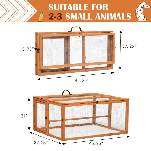 Folding Rabbit Cage, Outdoor Chicken Coop With Running, Wooden Poultry House Play Enclosure, Orange ITDinos®