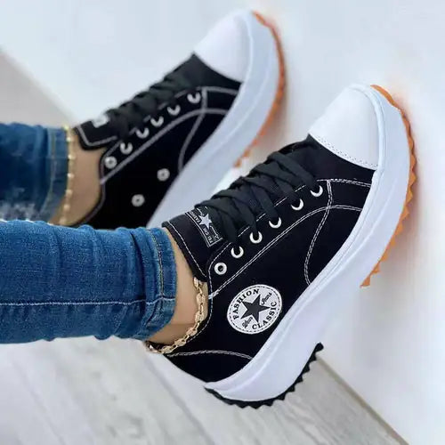 Flat Lace-Up Sneakers Pattern Canvas Casual Women Sport Shoes ITDinos®