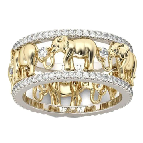 Gold Elephant Ring with Zircon Stones ITDinos®