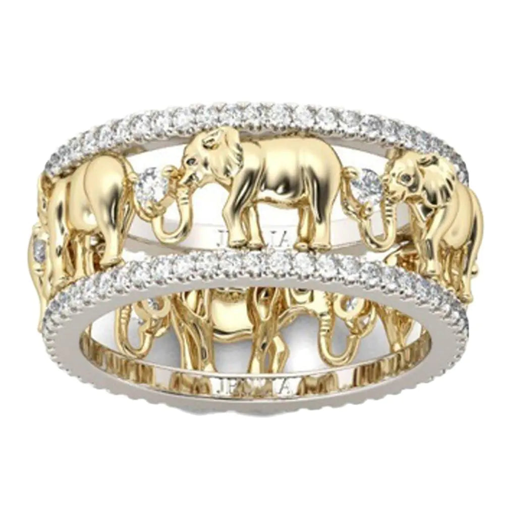 Gold Elephant Ring with Zircon Stones ITDinos®
