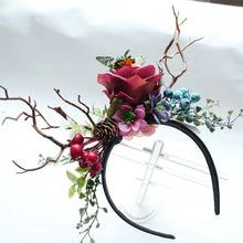 Load image into Gallery viewer, Exaggerated Christmas Antler Headband with Floral Accents
