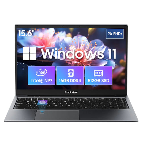 Blackview 15.6 Inch Laptop Computer | Gaming Laptop | 16GB(up to 32GB) RAM 512GB SSD | N97 Processor | FHD 1920 * 10800 | 180 Angle Open | Windows 11 Pro | Fingerprint Unlock Gray ITDinos®