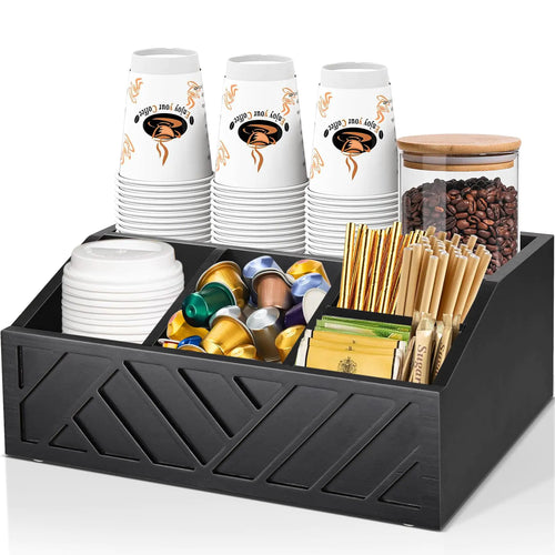 Coffee Bar Organizer for Coffee Bar Accessories Wood Coffee Station Organizer for Countertop Farmhouse Coffee Pod Syrup Holder Organizer Coffee Bar Condiment Organizer for Coffee Bar Decor (Black) ITDinos®