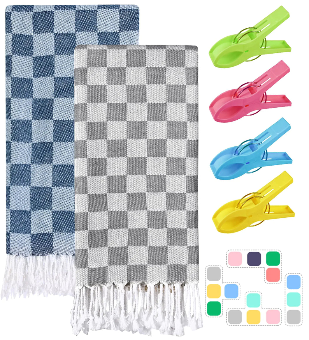 2 Packs Turkish Beach Towel Blanket Bath Pool Towels Vacation Stuff Travel Essentials Swim Gear Pool Accessories Hot Tub Gear Ship Cruise Necessities Camping Must Haves Boat Item Toallas De Playa ITDinos®
