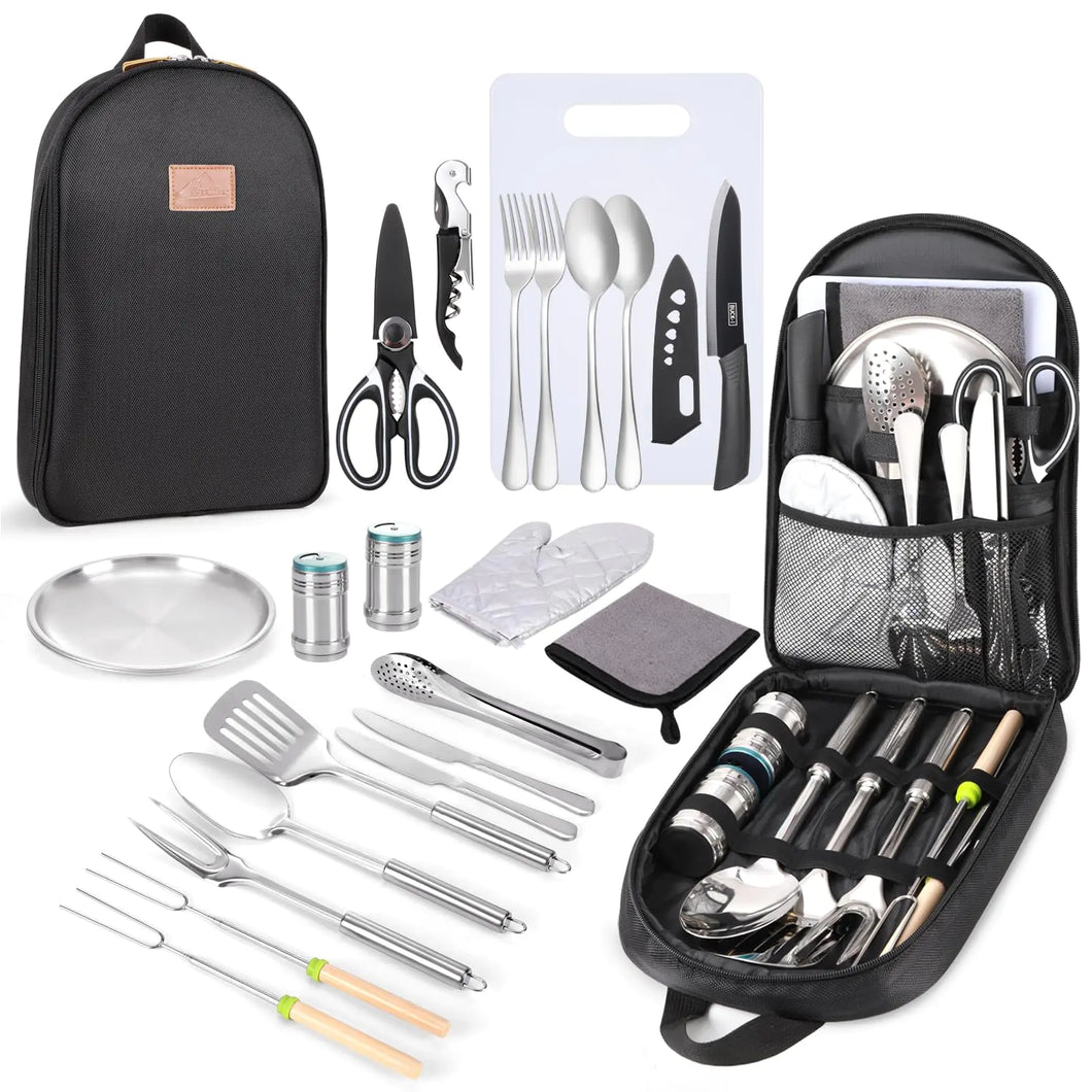 Camping Cooking Utensils Set- Camping Essentials Camping Accessories Gear Must Haves Camper Tent Camping Kitchen Equipment RV Cookware Supplies Gadgets Outdoor Stove Portable Picnic Gifts BBQ Stuff ITDinos®