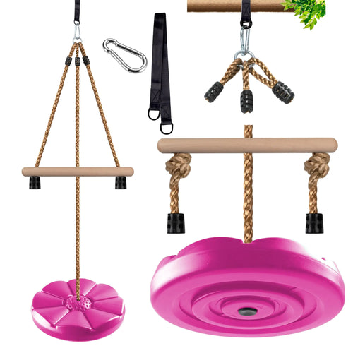 KINSPORY Disc Swing for Kids 7FT Height Adjustable Gym Monkey Bars Swing Set Accessories Tree Swing for Backyard Outdoor Play Equipment (Rose Pink) ITDinos®