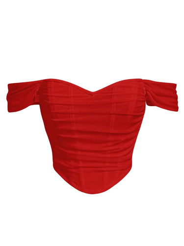 Floerns Womens Off Shoulder Short Sleeve Asymmetrical Hem Ruched Corset Crop Top Red Large ITDinos®