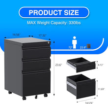 Load image into Gallery viewer, 3 Drawer Mobile File Cabinet, Fully Assembled Office File Cabinets,Letter Legal A4 Size Drawer,Black ITDinos®
