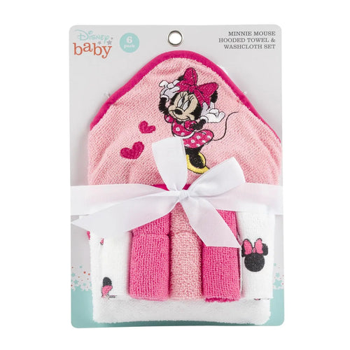 Disney Baby Minnie Mouse Hooded Towel with 5 Piece Washcloth Set - GS71710 ITDinos®