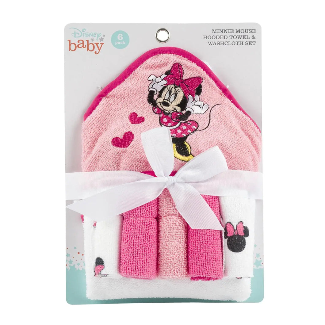 Disney Baby Minnie Mouse Hooded Towel with 5 Piece Washcloth Set - GS71710 ITDinos®