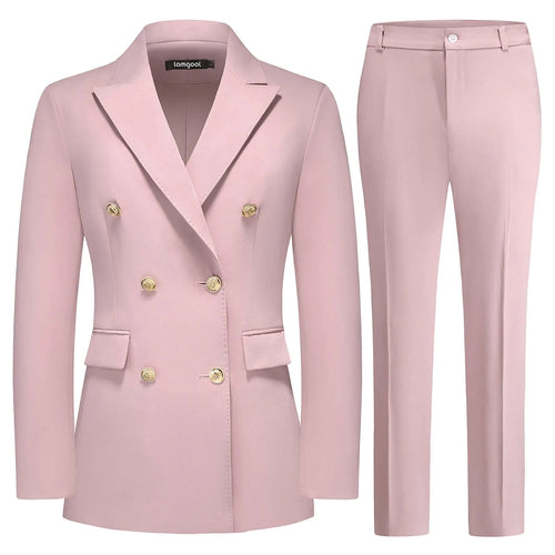 Lamgool Women Pants Suit Double Breasted 2 Piece Blazer Set Work Casual Jacket Outfits for Business (Pink Medium) ITDinos®