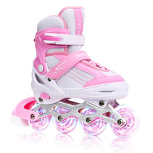 Load image into Gallery viewer, Kids Inline Skates for Girls Boys with All Wheels Illuminating Adjuatable Mens and Womens Roller Skates Blades for Beginner in Outdoor and Indoor (Pink&amp;White Large - Teens&amp;Youth)
