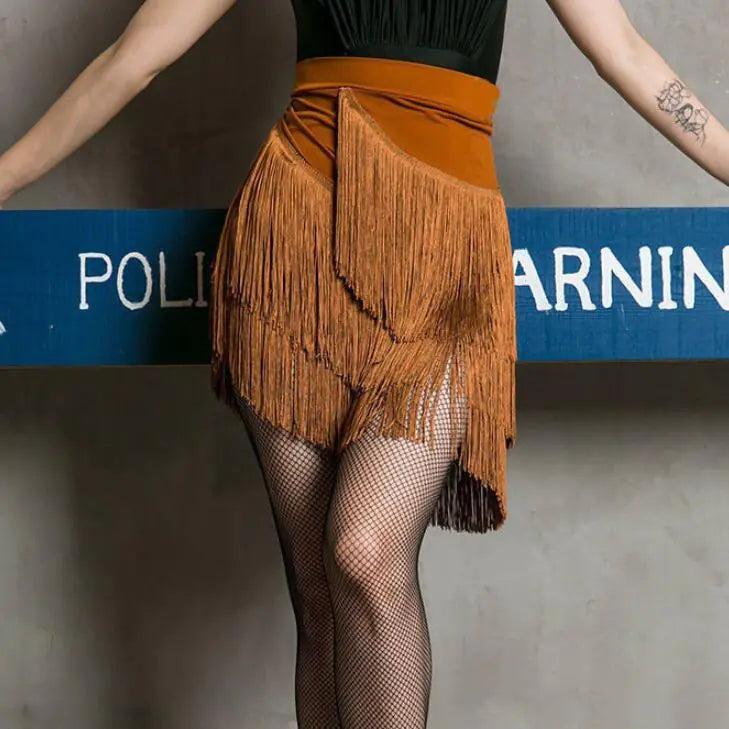 Leopard Print Three-Layer Tassel Skirt for Dance ITDinos®