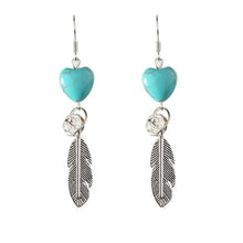 Load image into Gallery viewer, Korean Style Fashion Earrings with Turquoise Feathers ITDinos®
