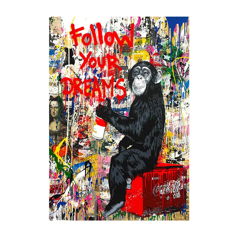 Frameless Banksy Art Canvas Print - Funny Monkeys Decor